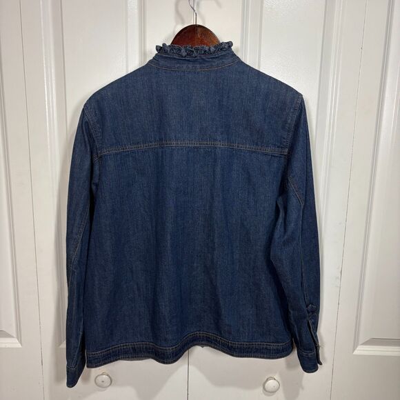 Krazy Kat Denim Jacket Women’s L Boho Western Ruffle Pearl Snap Y2K Bling - Picture 2 of 6